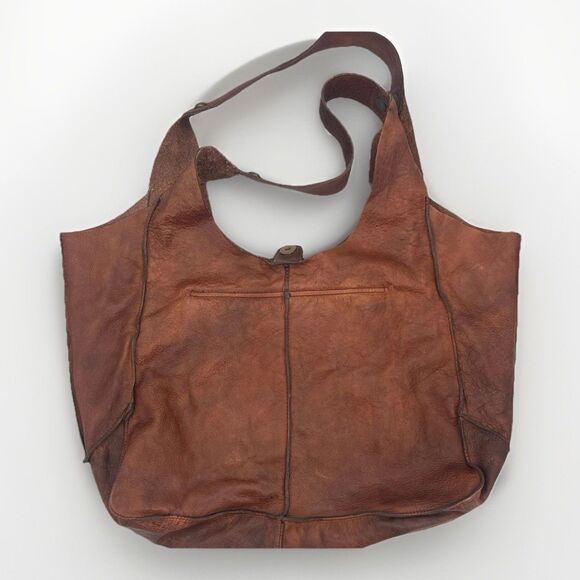 Free People Y2K Distressed Brown 100% Cow Leather Tote Boho Slouchy Bag - Picture 8 of 14